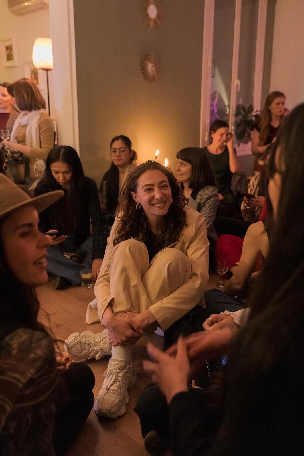 Morgaine in a group circle with women after a Wired for More session