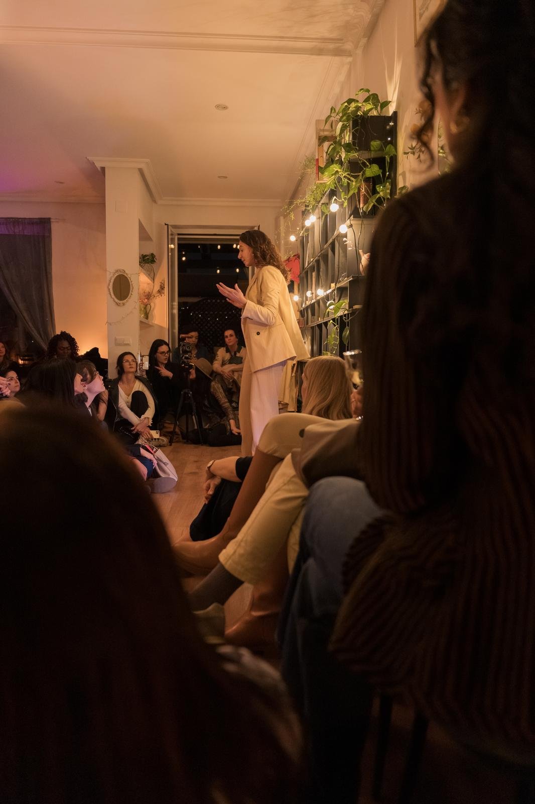 Morgaine speaking at a women's network event